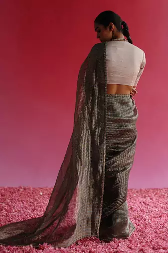 Silver aago saree set