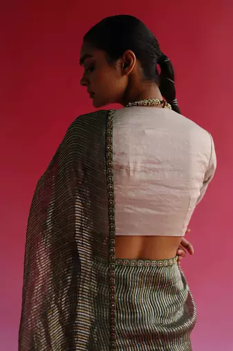 Silver aago saree set