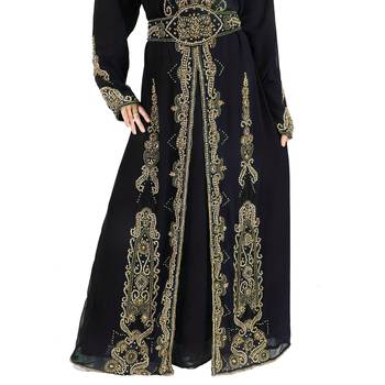 Black Georgette Zari Work Kaftan 4