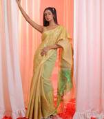 Off White Cotton Blend Handwoven Saree With  Floral Designs