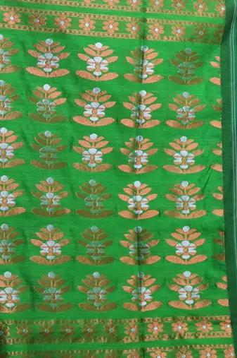 Navy Blue Cotton Blend Handwoven Saree With  Floral Designs