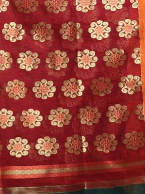 Bottle Green Cotton Blend Handwoven Saree With Floral Texture Design 5