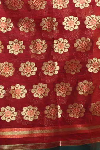 Bottle Green Cotton Blend Handwoven Saree With Floral Texture Design
