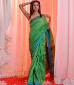Light Green Cotton Blend Handwoven Saree With Floral Pallu