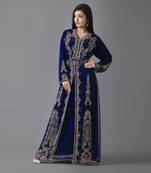 Navy-Blue color luxurious full sleeves Handmade Moroccan Kaftan with Sun-proof hijab.