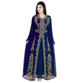 Navy-Blue color full sleeves Handmade Moroccan Kaftan with Sun-proof hijab 2