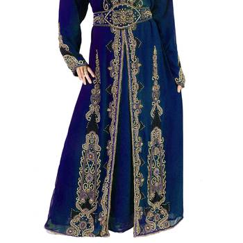 Navy-Blue color full sleeves Handmade Moroccan Kaftan with Sun-proof hijab 4