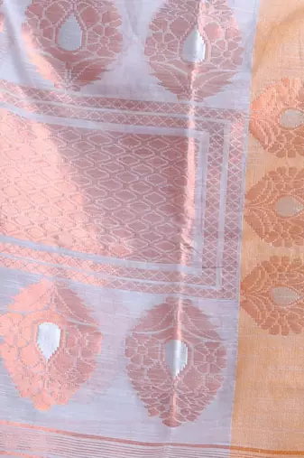 Grey Cotton Blend Handwoven Saree With Zari Woven Designs