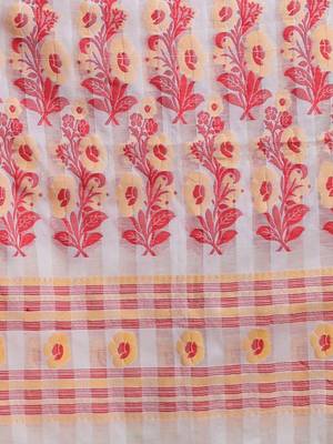 Milk White Cotton Blend Handwoven Saree With Floral Pallu 5