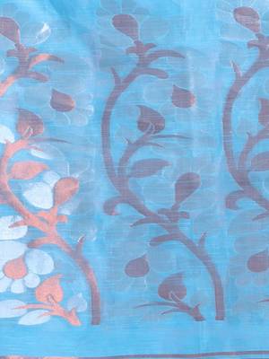 Sky Blue Cotton Blend Handwoven Saree With Zari Border 5