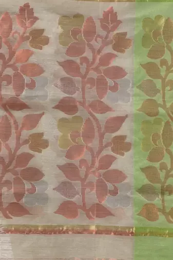 Grey Cotton Blend Handwoven Saree With Foliage Border