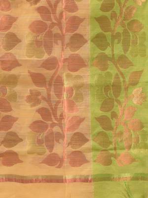 Beige Cotton Blend Handwoven Saree With Foliage Pallu Designs 5