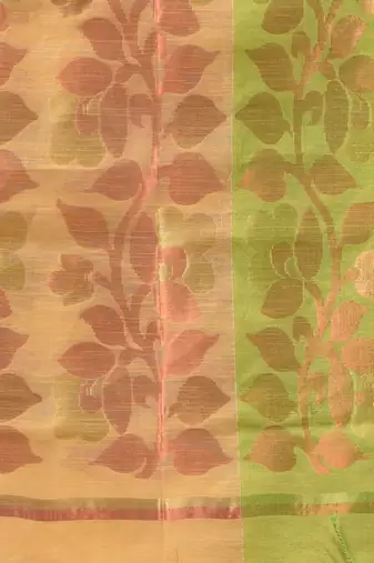 Beige Cotton Blend Handwoven Saree With Foliage Pallu Designs