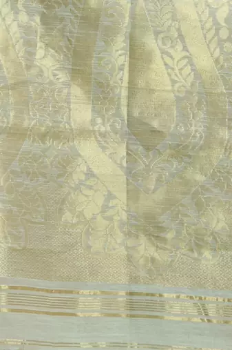Mint Green Cotton Blend Handwoven Saree With Paisley Designs
