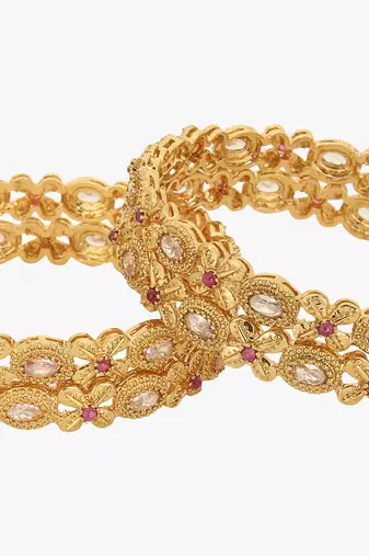 Women set of 4 24k gold-plated embellished designer bangles