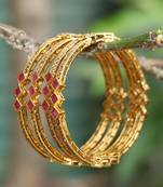 Women set of four 24ct copper gold-plated handcrafted stone-studded bangle