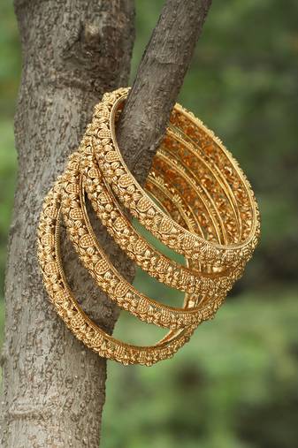 Set of four 24 ct gold-plated handcrafted bangle