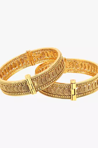 Women set of 2 24k gold-plated embellished designer bangles