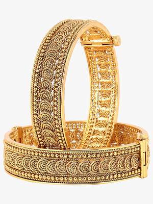 Women set of 2 24k gold-plated embellished designer bangles 1