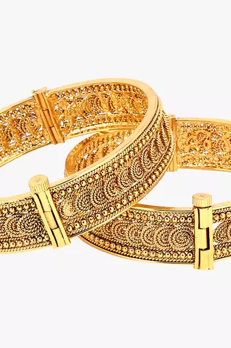 Women set of 2 24k gold-plated embellished designer bangles