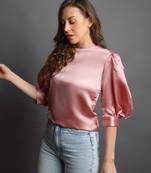 Rose pink satin puff sleeve top