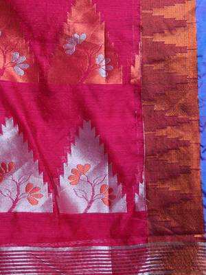 Fuchsia Cotton Blend Handwoven Saree With Temple Border 5