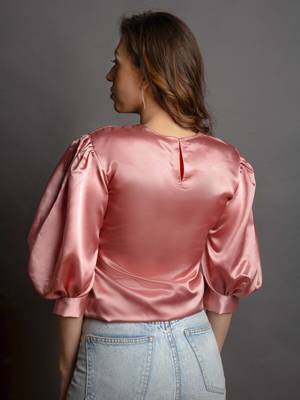 Rose pink satin puff sleeve top 3