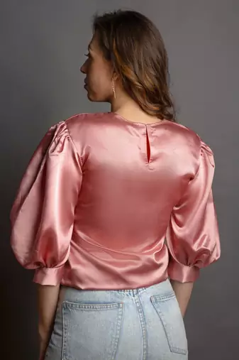 Rose pink satin puff sleeve top