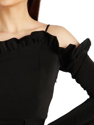 One sleeve cold shoulder top with ruffle detail on neck 2