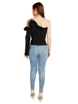 One sleeve cold shoulder top with ruffle detail on neck 4