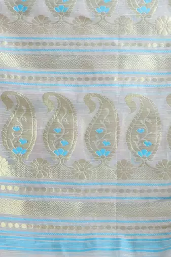Ecru Cotton Blend Handwoven Saree With Paisley Motifs Pallu