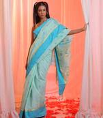 Mint Green Cotton Blend Handwoven Saree With Paisley Motifs Pallu