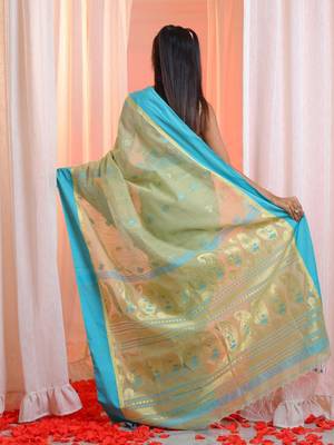 Pistachio Green Cotton Blend Handwoven Saree With Paisley Motifs Pallu 4