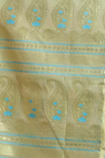 Pistachio Green Cotton Blend Handwoven Saree With Paisley Motifs Pallu