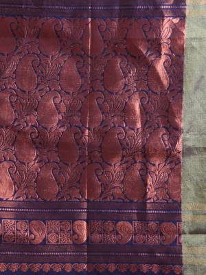 Cobalt Blue Cotton Blend Handwoven Saree With Zari Border 5