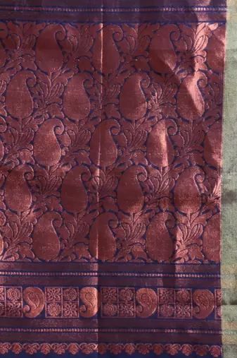 Cobalt Blue Cotton Blend Handwoven Saree With Zari Border