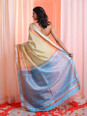 Beige Cotton Blend Handwoven Saree With Zari Border 4
