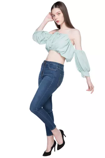 Sea blue ruched crop top