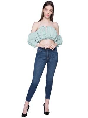 Sea blue ruched crop top 1