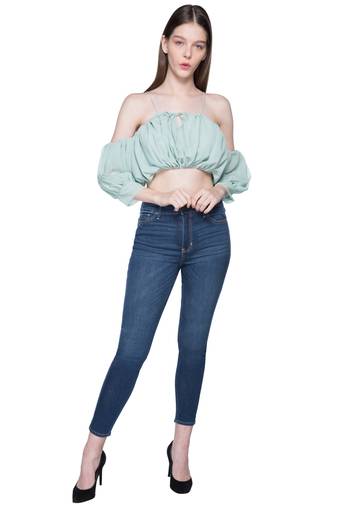 Sea blue ruched crop top