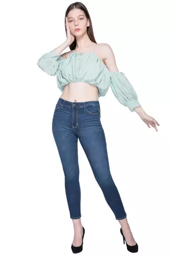 Sea blue ruched crop top