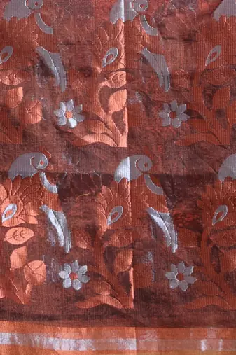 Pistachio Green Cotton Blend Handwoven Saree With Flower Motifs