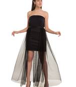 Short skirt with long net trail