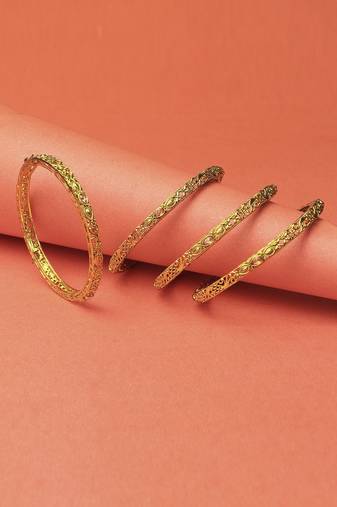 Women set of four 24ct gold-plated becautiful handcrafted stone-studded bangle
