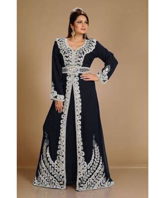 Black color full sleeves Handmade Moroccan Kaftan with Sun-proof hiijab 1