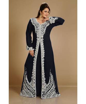 Black color full sleeves Handmade Moroccan Kaftan with Sun-proof hiijab 2
