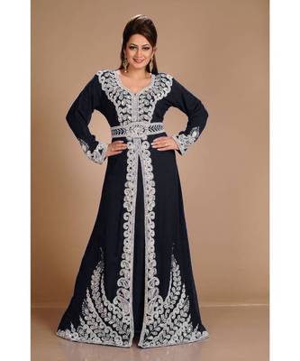 Black color full sleeves Handmade Moroccan Kaftan with Sun-proof hiijab 3