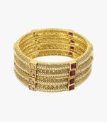 Women set of four 24ct gold-plated handcrafted with white pearls red and white stone-studded bangle