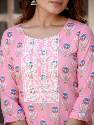 - peach cotton printed kurta dupatta set 4