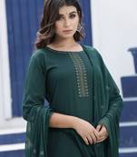 Yufta women green & golden printed gotta patti kurta with trousers & with dupatta